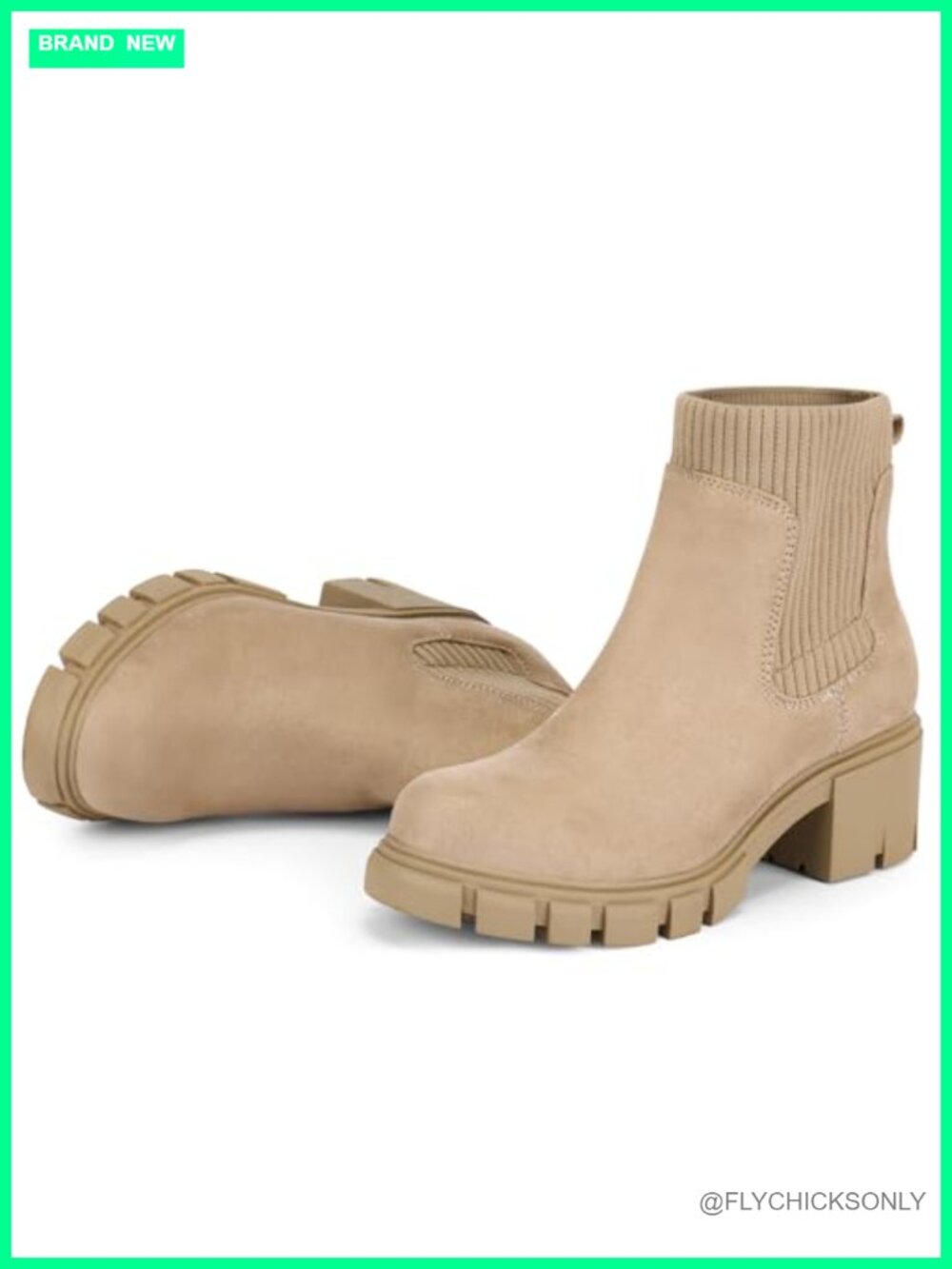Chelsea Ankle Boots Chunky Block Heel Slip On Lug Sole Suede Booties